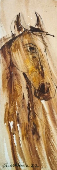 Mashkoor Raza, 12 x 36 Inch, Oil on Canvas, Horse Painting, AC-MR-576